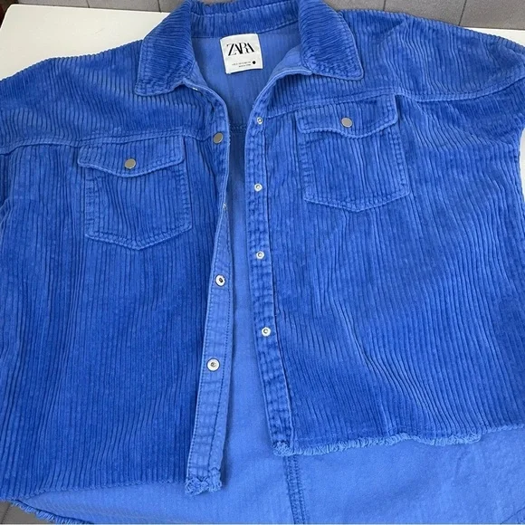 Zara Cobalt Blue Oversized Corduroy Jacket Shacket - Picture 14 of 16